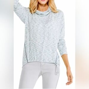 Nic + Zoe Morning Frost Top Size L Gray Heathered Cowl Casual Lightweight Layers